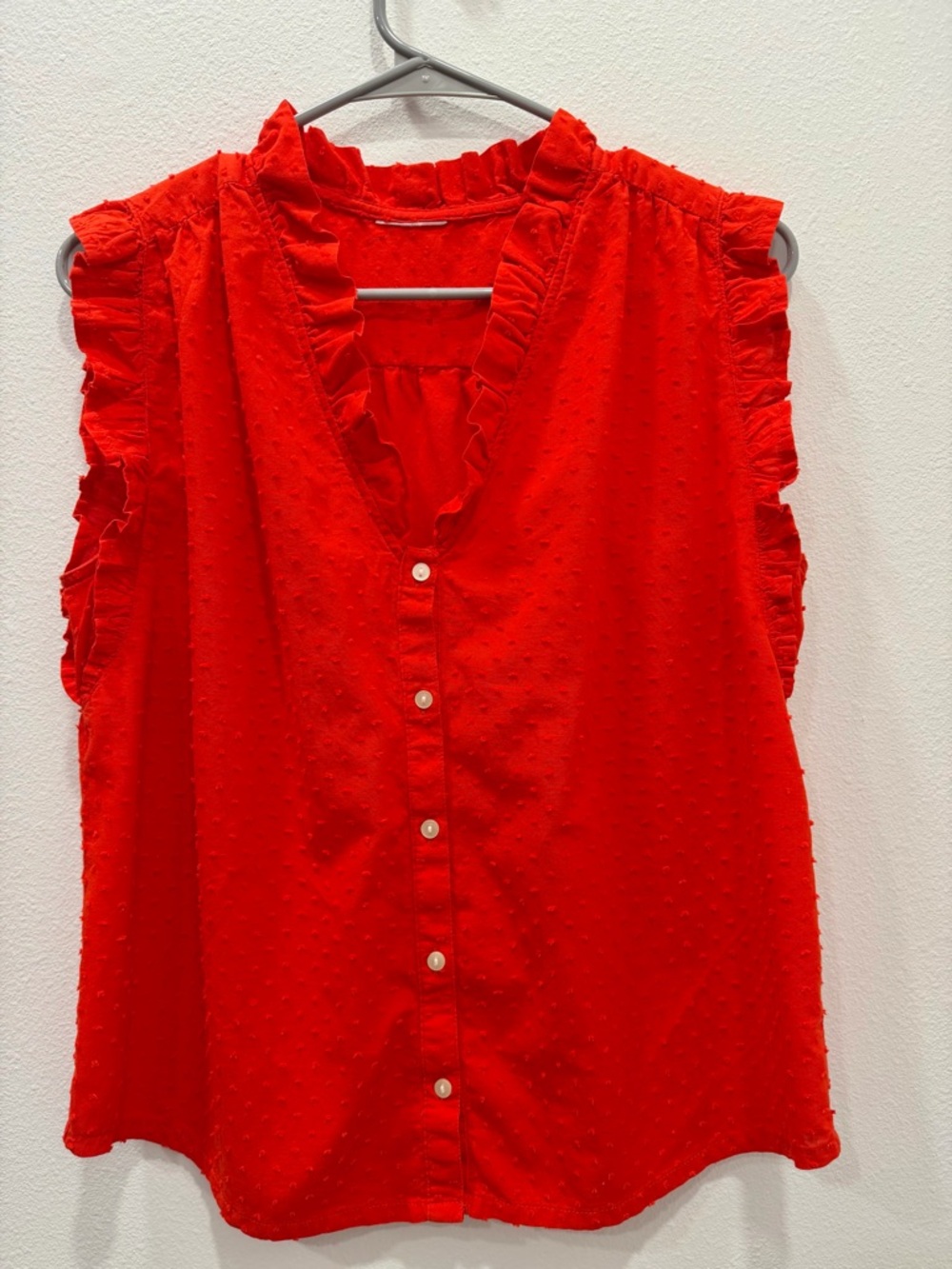 JCPenney Swiss Dot Ruffle Blouse – Vibrant Red 🔴  100% cotton Size M
